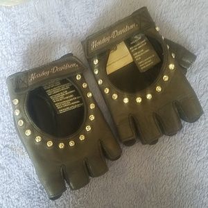 Harley-Davidson bling fingerless leather gloves